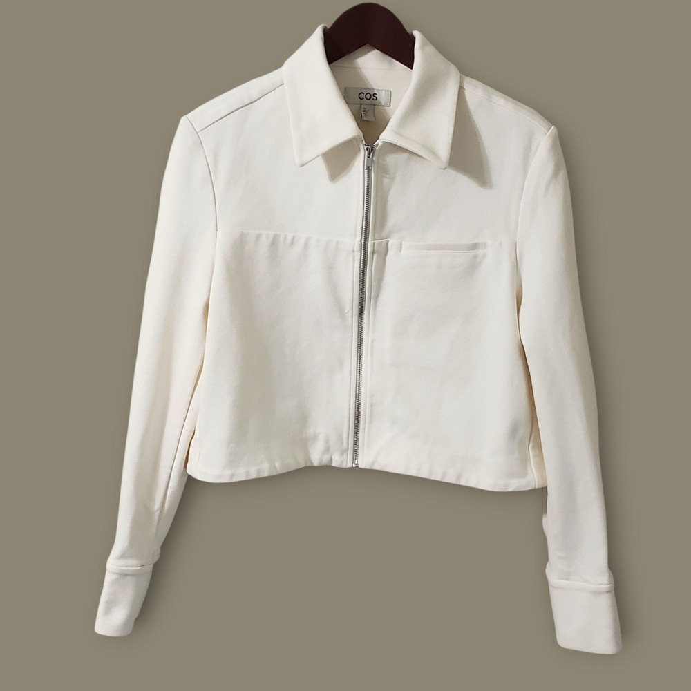COS Womens Cropped Twill Zip Up Jacket Off White Size Small